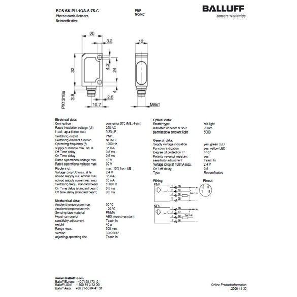 Balluff BOS 6K-PU-1QA-S75-C optoelektromos érzékelő