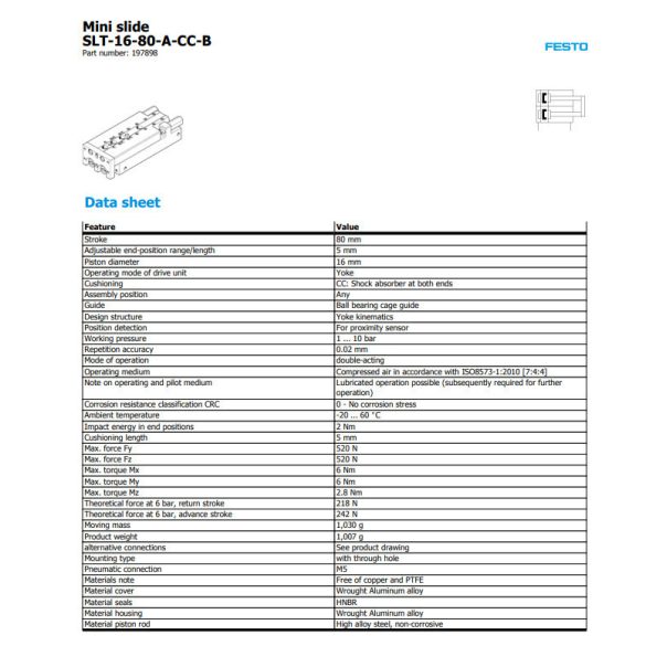 Festo SLT-16-80-A-CC-B pneumatikus mini szánegység