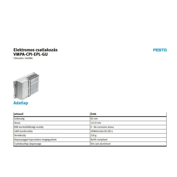 Festo VMPA-CPI-EPL-GU szelepsziget
