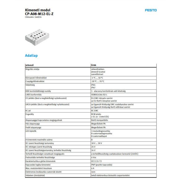Festo CP-A08-M12-EL-Z Kimeneti modul